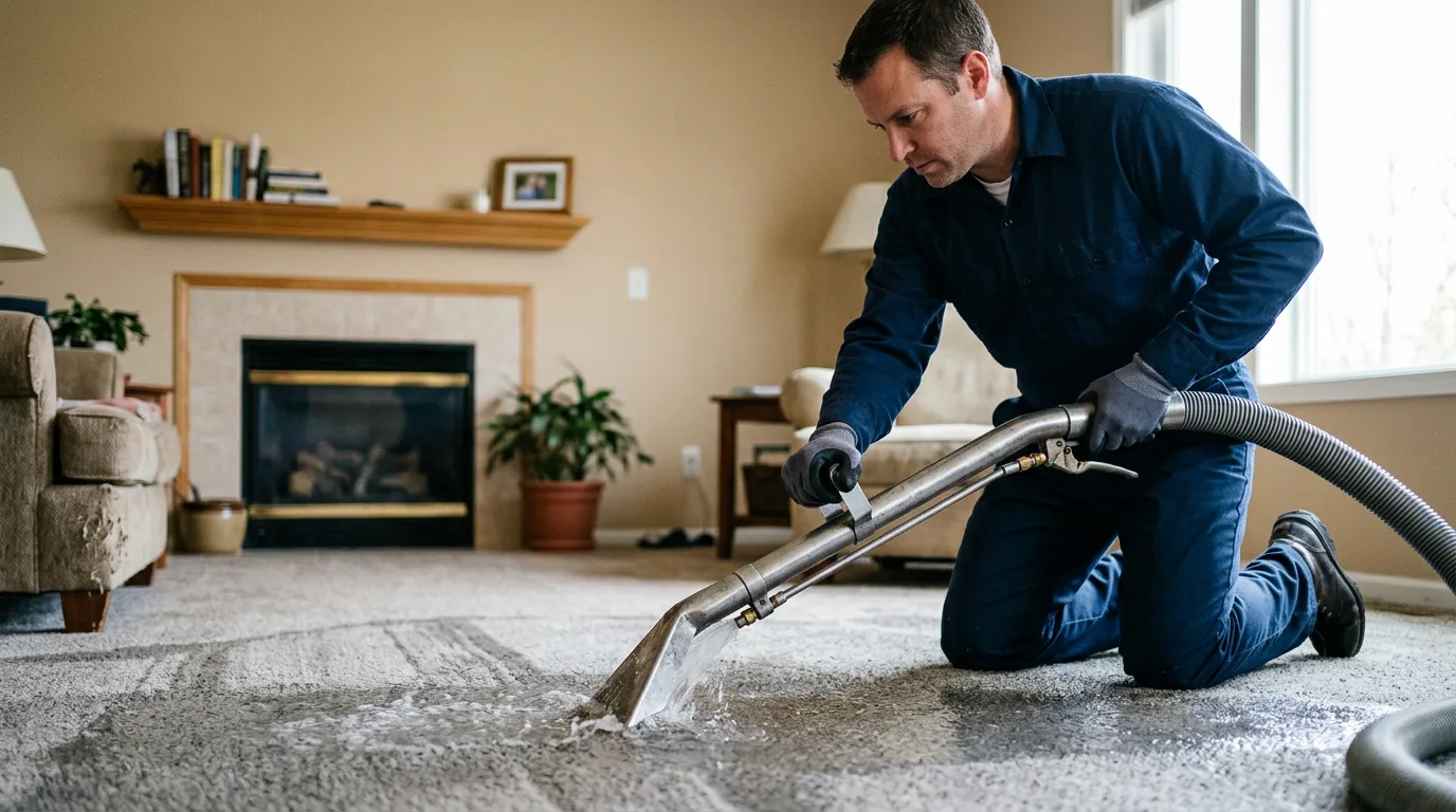 Water damage restoration technician working near Bancroft, MI